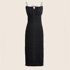 NWT J.Crew Smocked Tie-Front Black Linen Midi Dress – Size 4